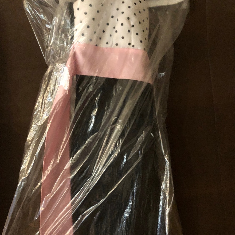 pink black white polka dot dress